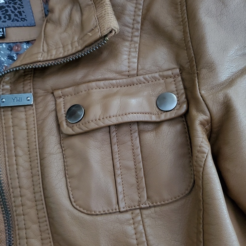 Super Soft Vegan Leather Zip High Collar Jacket - Picture 6 of 9